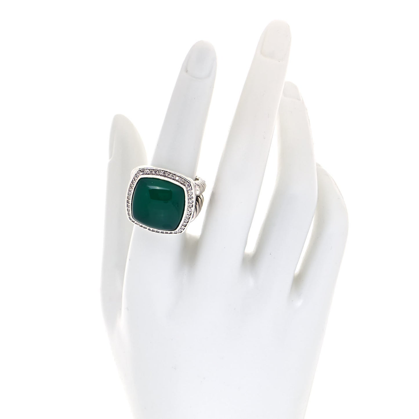 Sterling Silver Diamond Green Onyx 14mm Albion Ring 54 7
