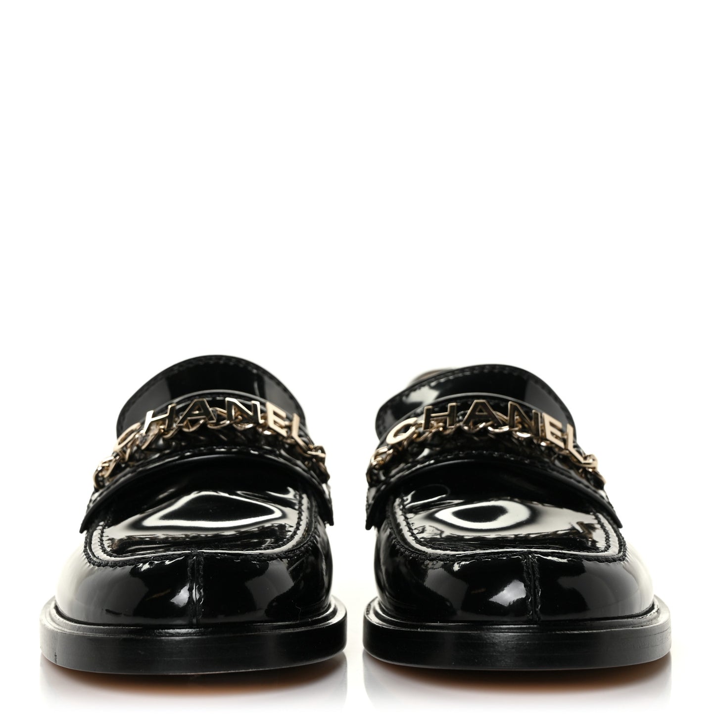 Shiny Calfskin Logo Loafers 37 Black
