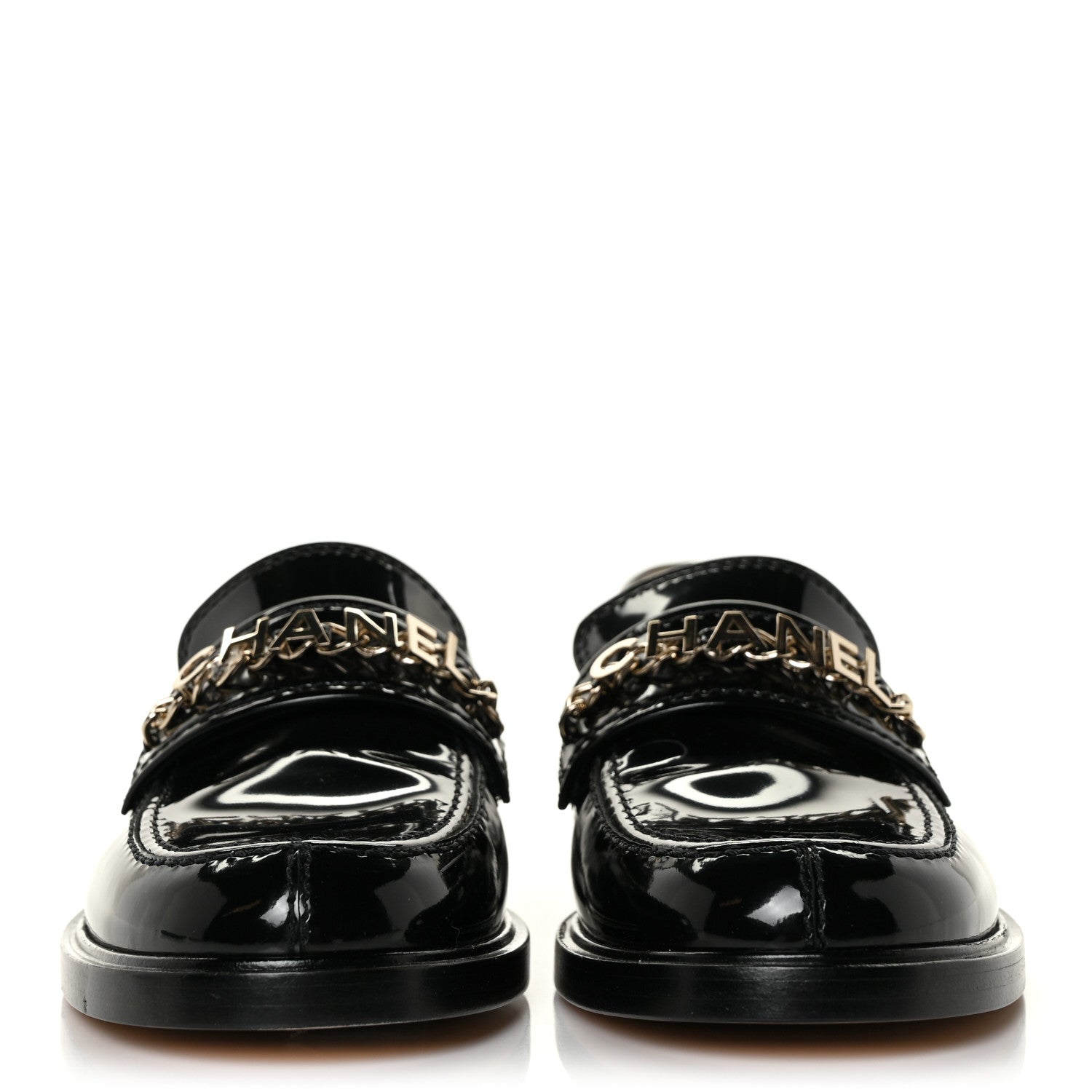 Chanel Shiny Calfskin Logo Loafers 37 Black 2 of 9