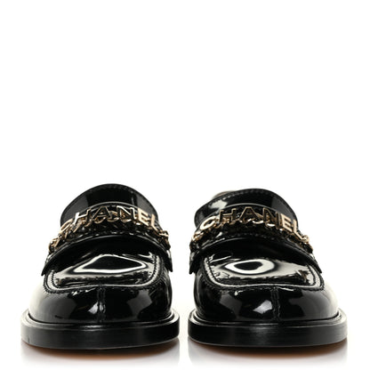 Chanel Shiny Calfskin Logo Loafers 37 Black 2 of 9