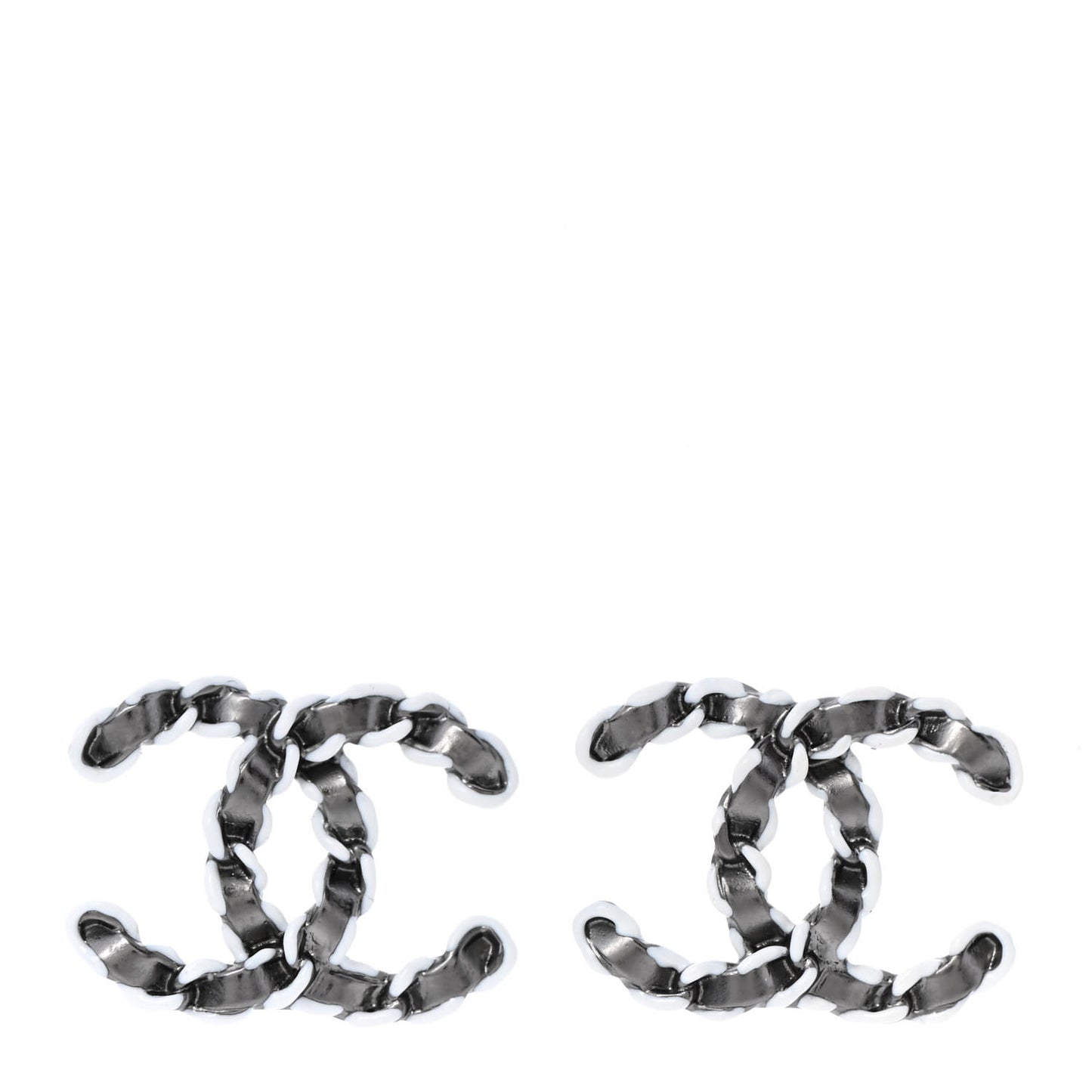 Lambskin Chain CC Earrings Silver Grey