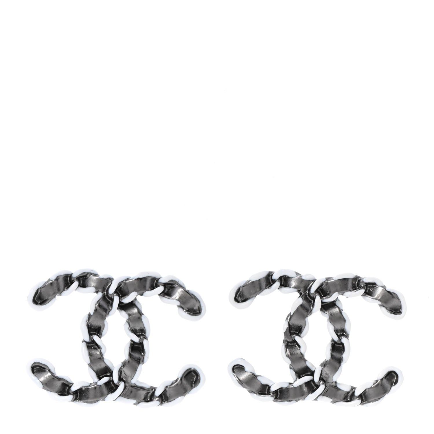 Chanel Lambskin Chain CC Earrings Silver Grey 1 of 4