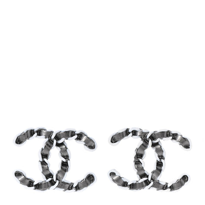 Chanel Lambskin Chain CC Earrings Silver Grey 1 of 4