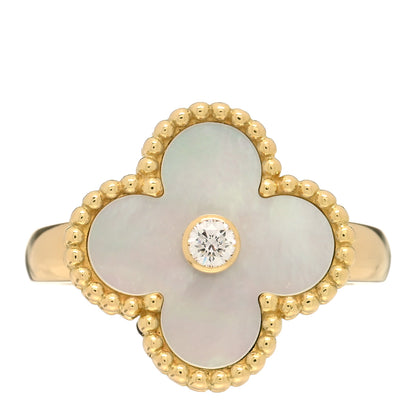 Van Cleef & Arpels 18K Yellow Gold Diamond Mother of Pearl Vintage Alhambra Ring 48 4.5 1 of 3