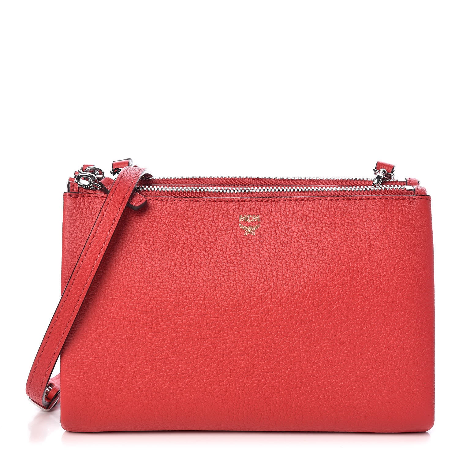 MCM Grained Calfskin Milla Double Crossbody Bag Ruby Red 1 of 11