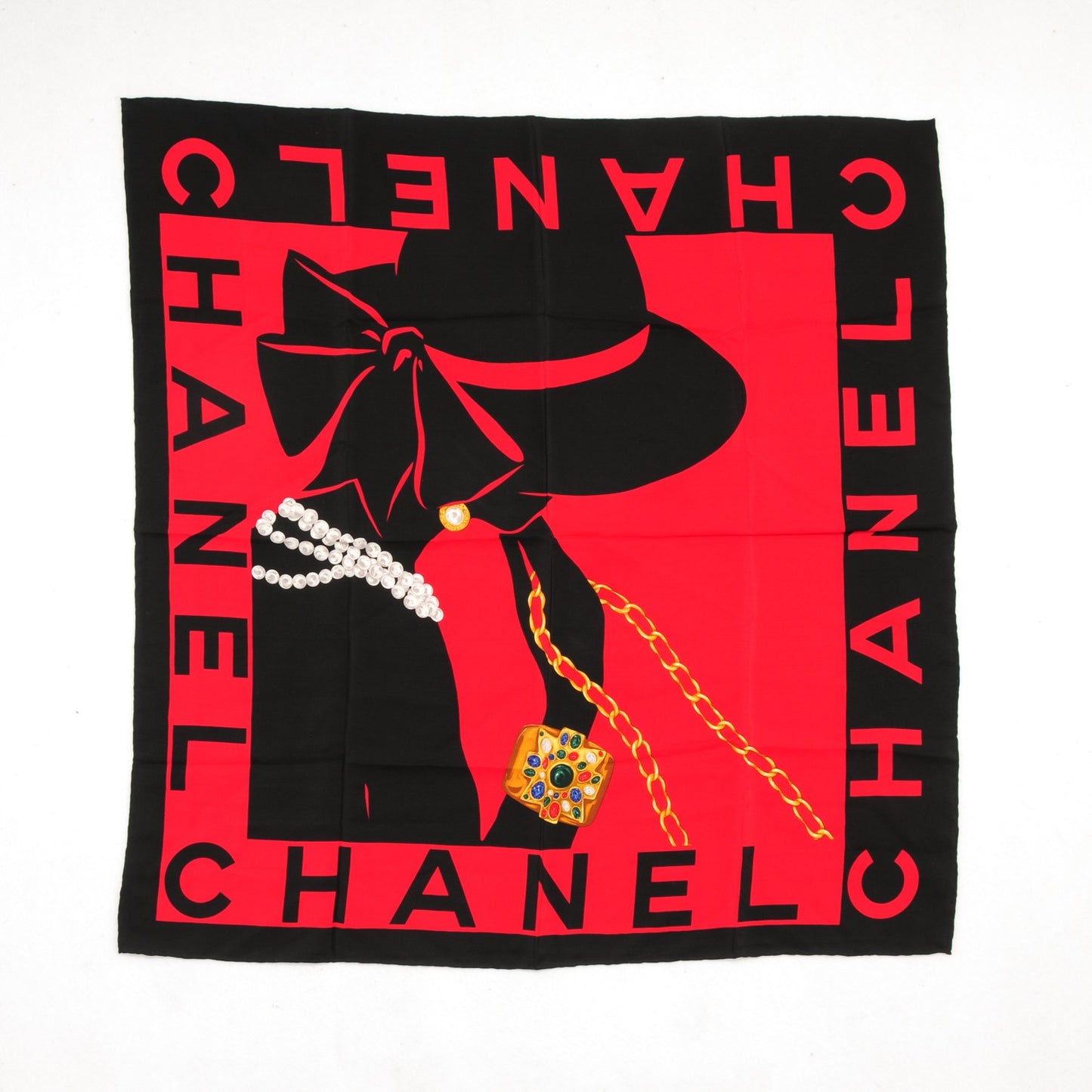 Silk Foulard en Soie PARIS Scarf Red Black