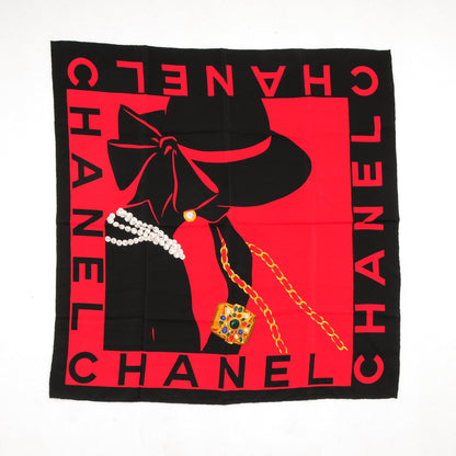 Chanel Silk Foulard en Soie PARIS Scarf Red Black 2 of 2