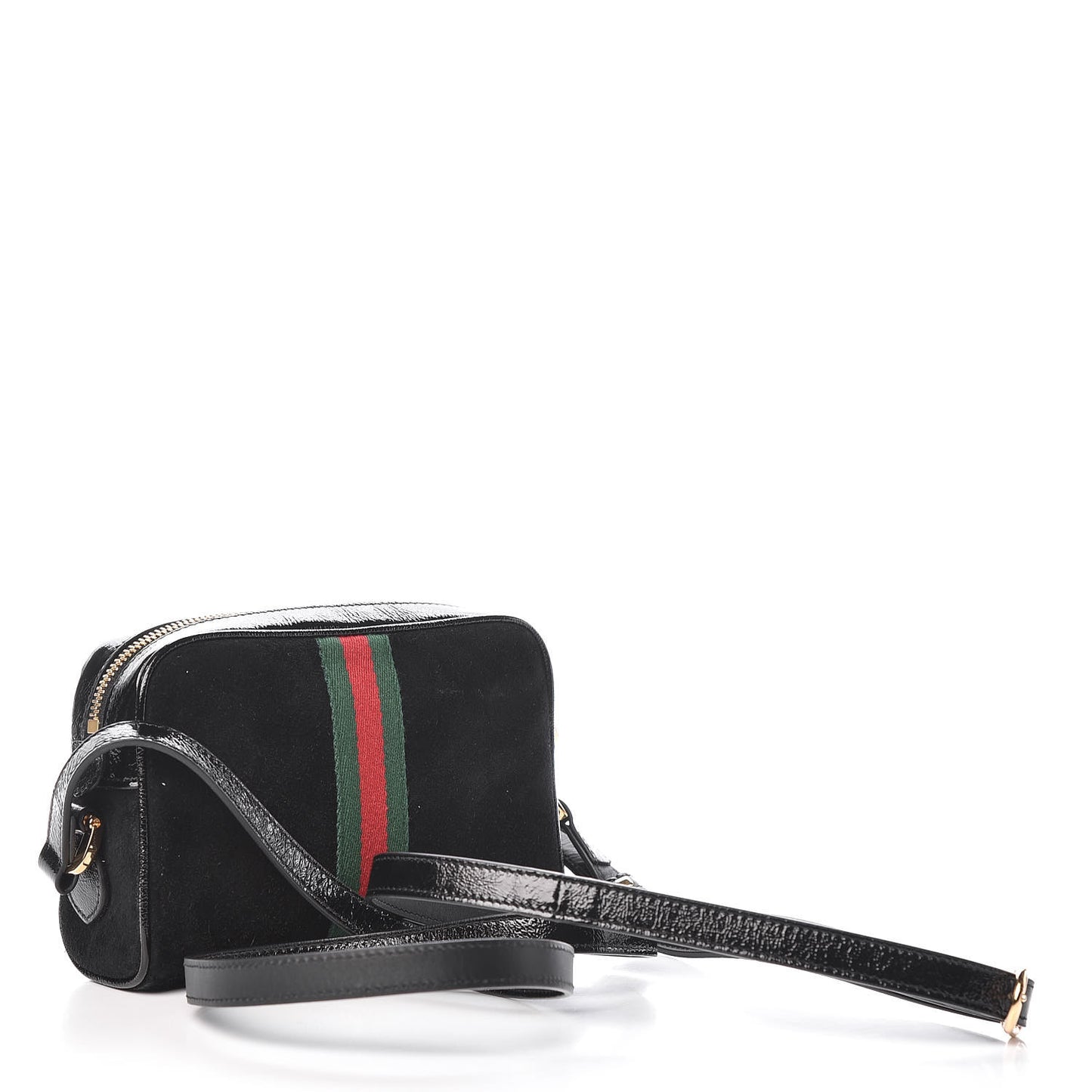 Suede Patent Web Mini Ophidia Shoulder Bag Black