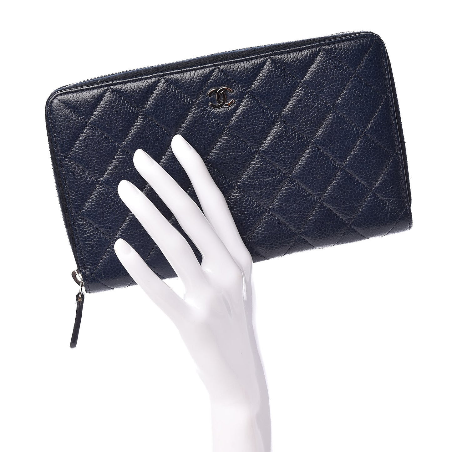 Caviar Quilted Large Zip Around Organizer Wallet Blue