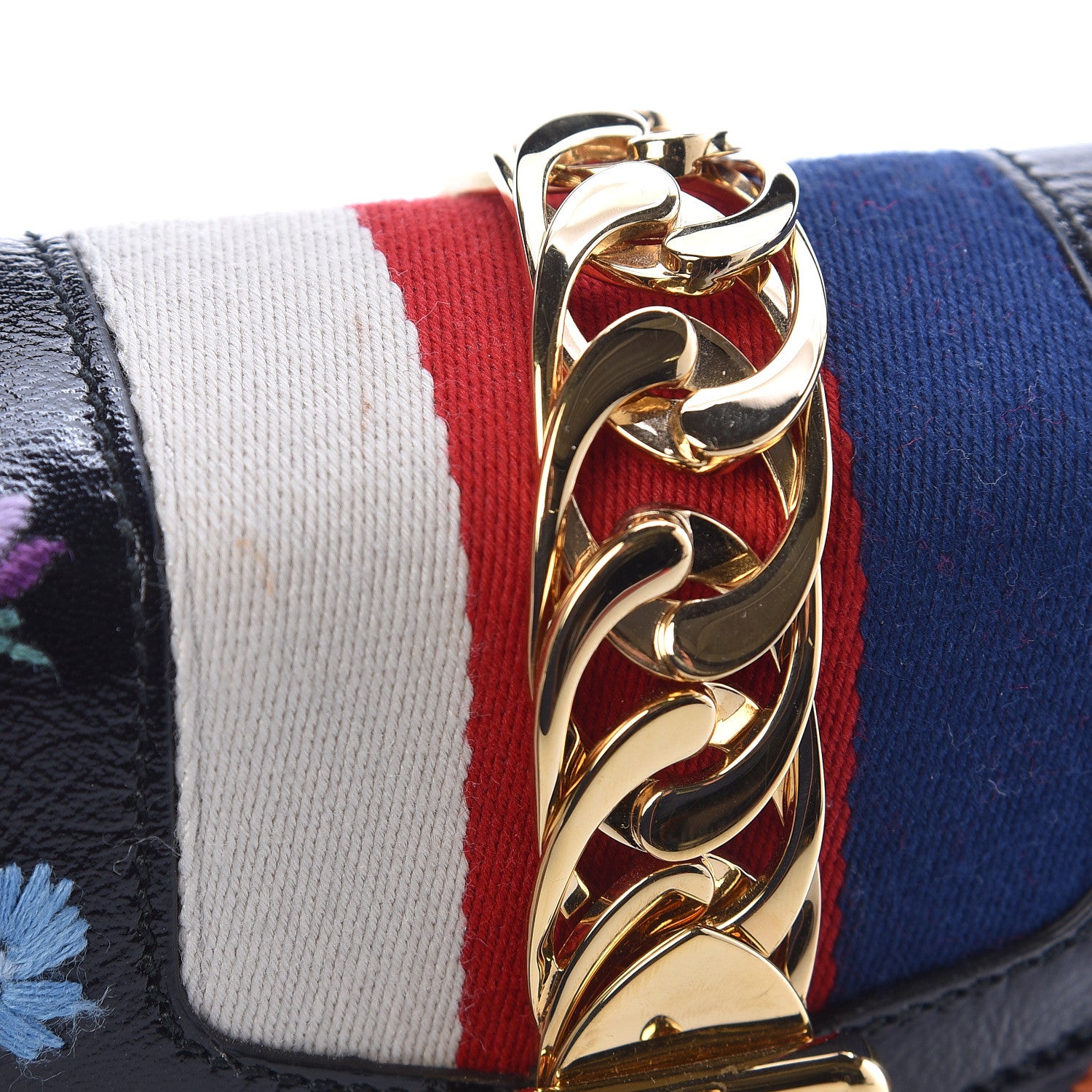 Gucci Patent Embroidered Mini Sylvie Top Handle Bag Black 9 of 9