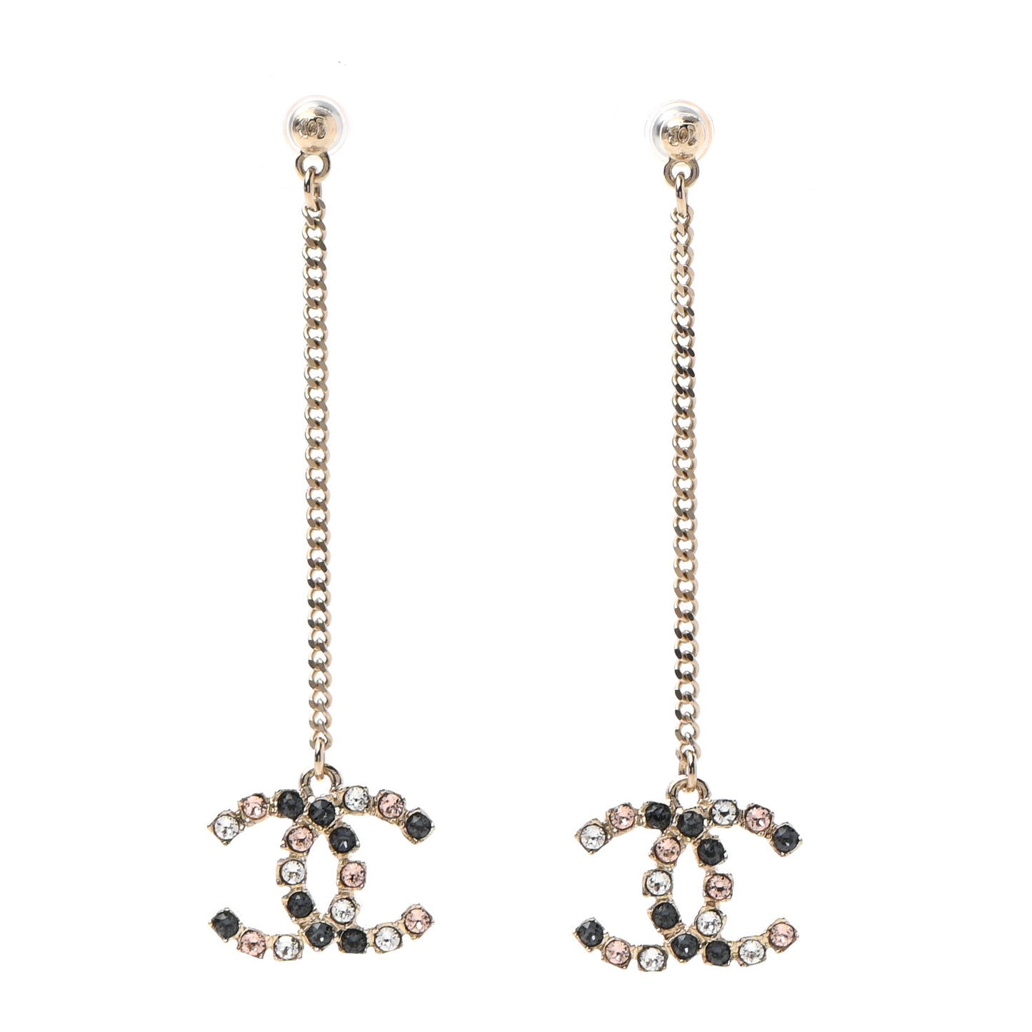 Crystal CC Drop Earrings Pink Grey Gold