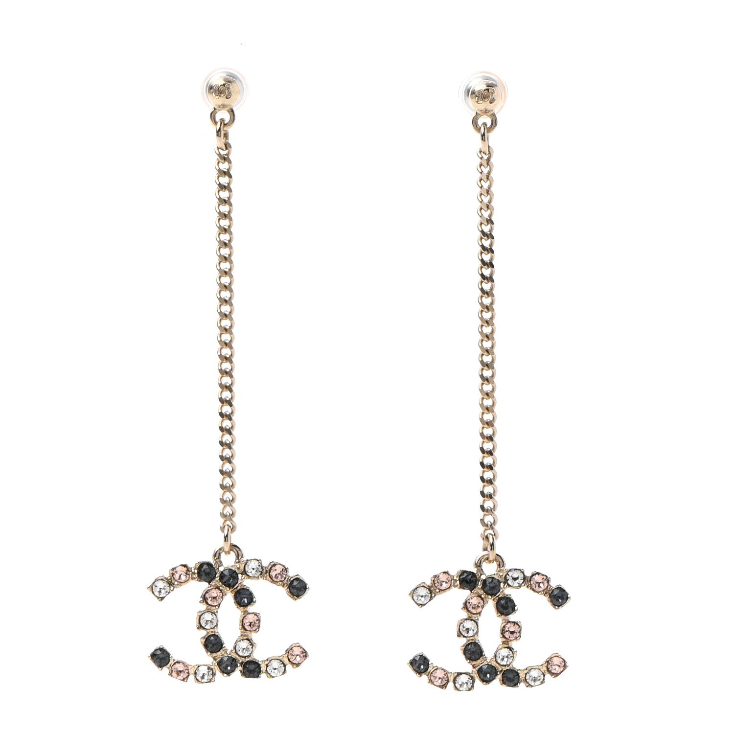 Chanel Crystal CC Drop Earrings Pink Grey Gold 1 of 5