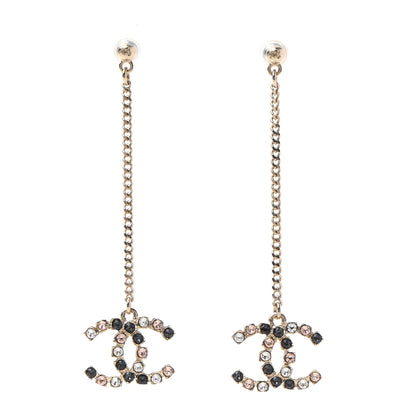 Chanel Crystal CC Drop Earrings Pink Grey Gold 1 of 5