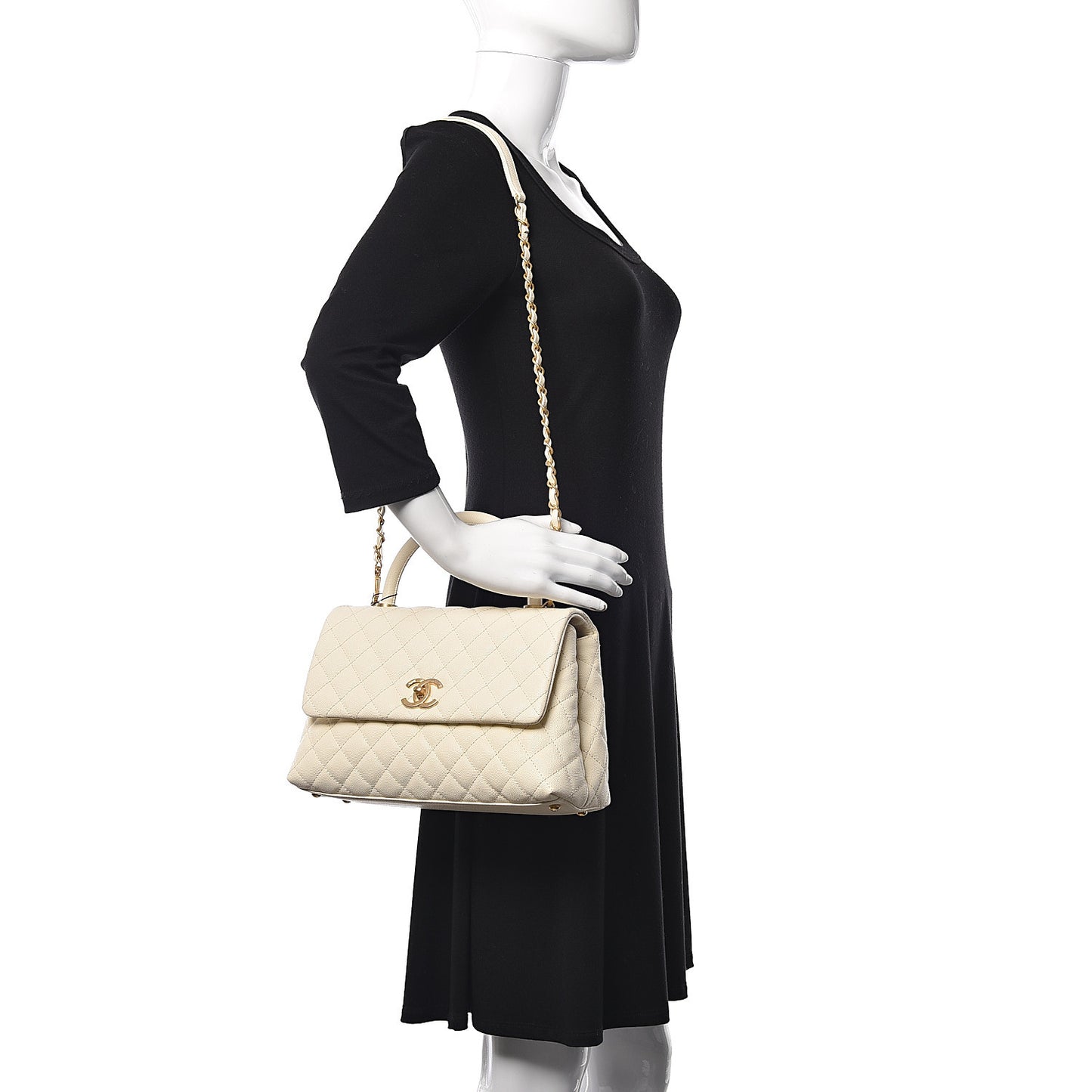 Caviar Quilted Small Coco Handle Flap White