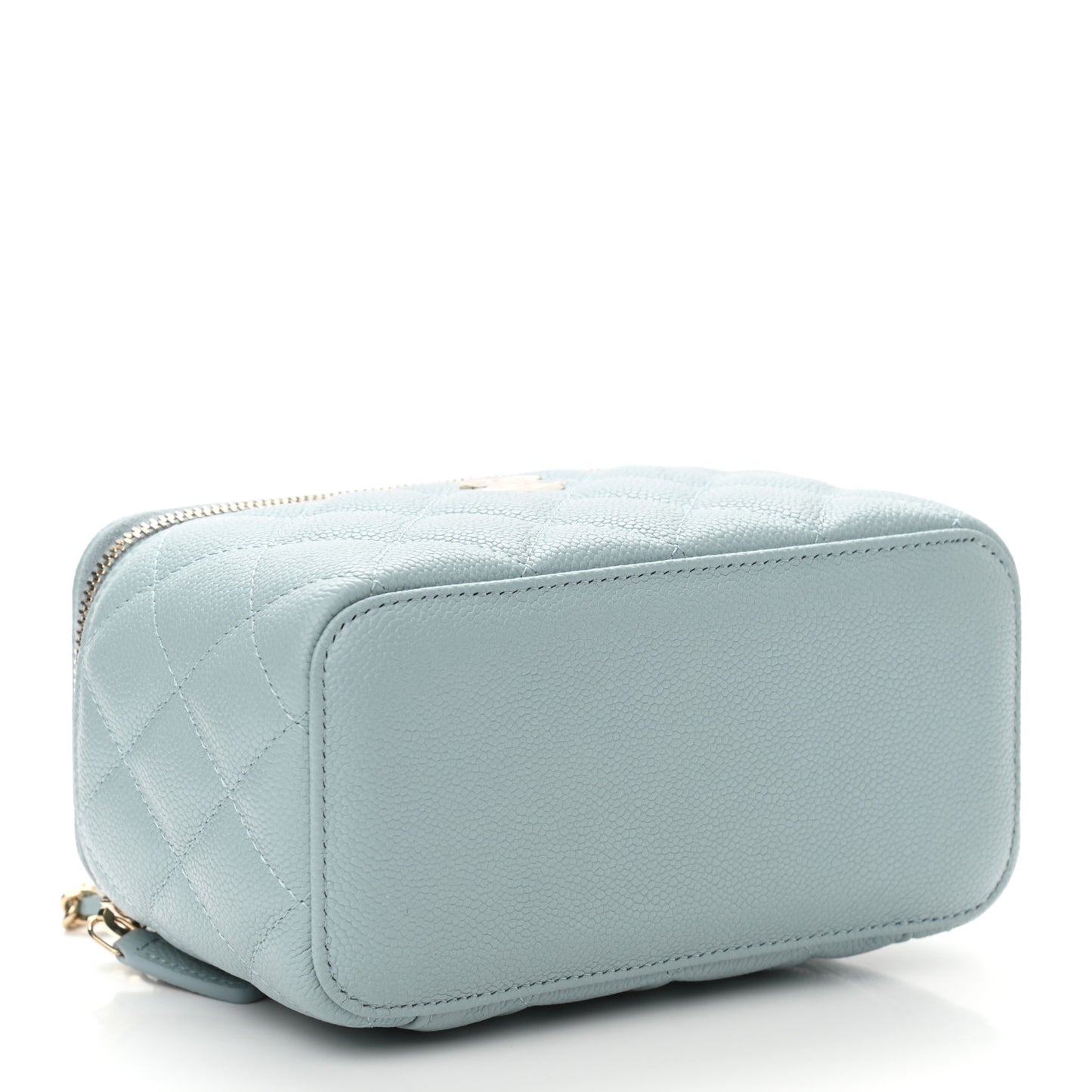 Caviar Quilted Small Tiny CC Vanity Case With Chain Light Blue
