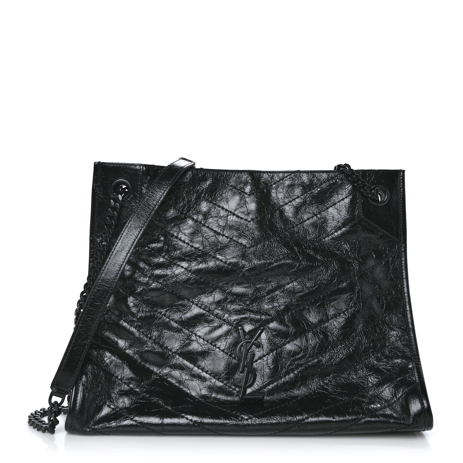 Saint Laurent Crinkled Calfskin Matelasse Monogram Medium Niki Shopper Tote Black 1 of 10