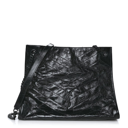 Saint Laurent Crinkled Calfskin Matelasse Monogram Medium Niki Shopper Tote Black 1 of 10