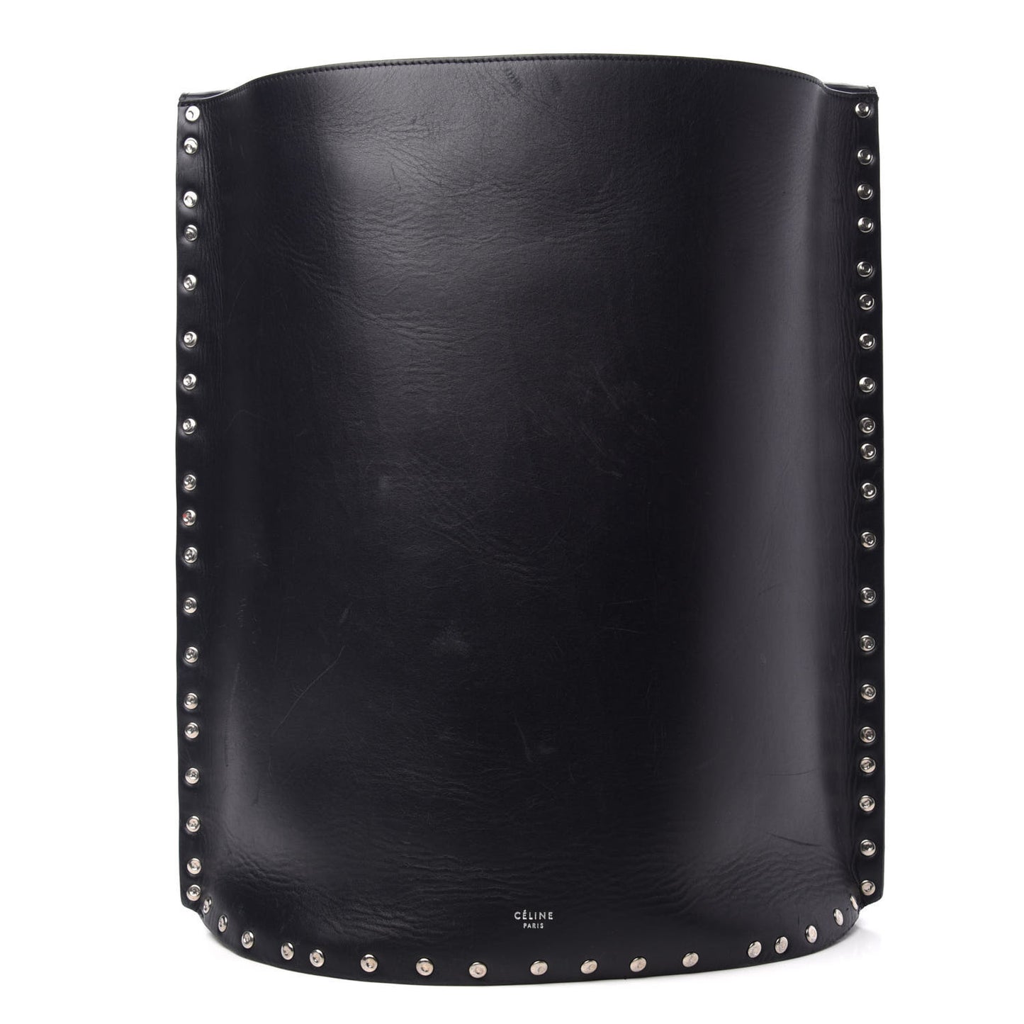 Satinated Natural Calfskin Large Studs Bucket Shoulder Bag Dark Navy