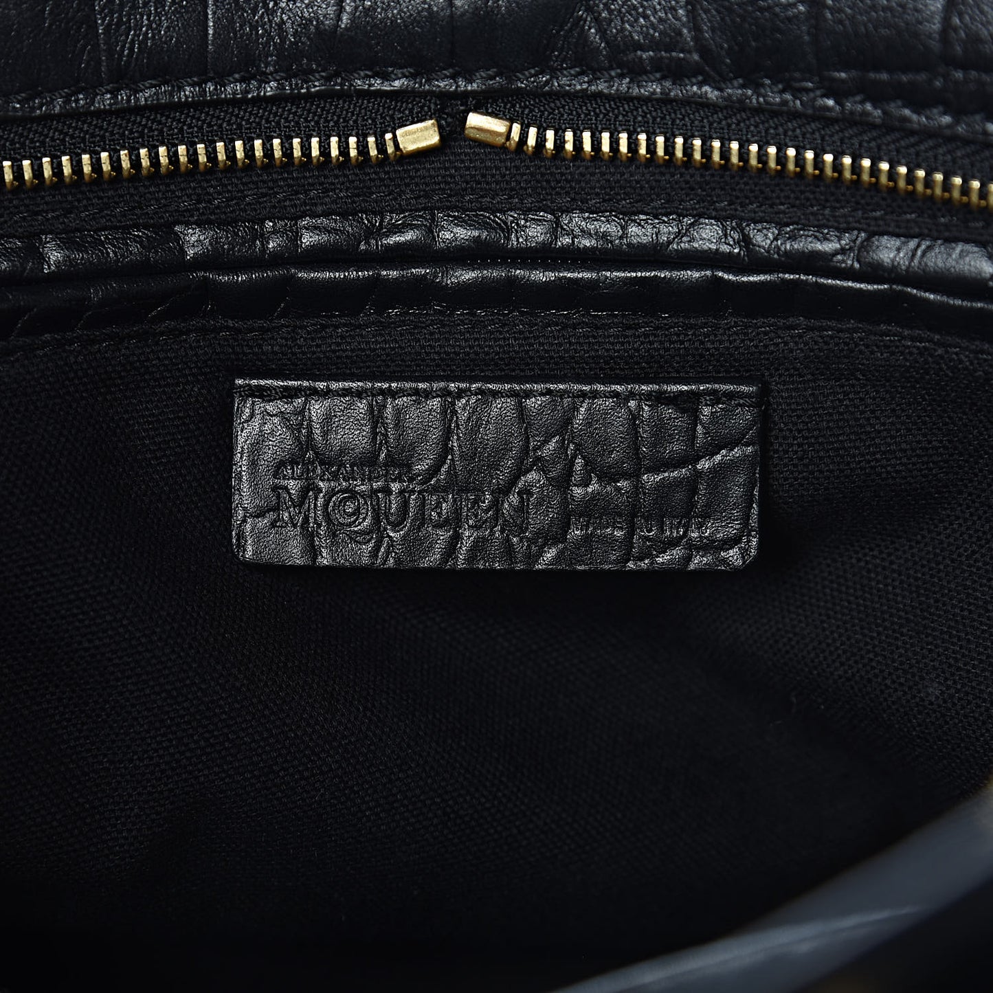 Calfskin Crocodile Embossed Small Skull Padlock Zip Around Tote Black
