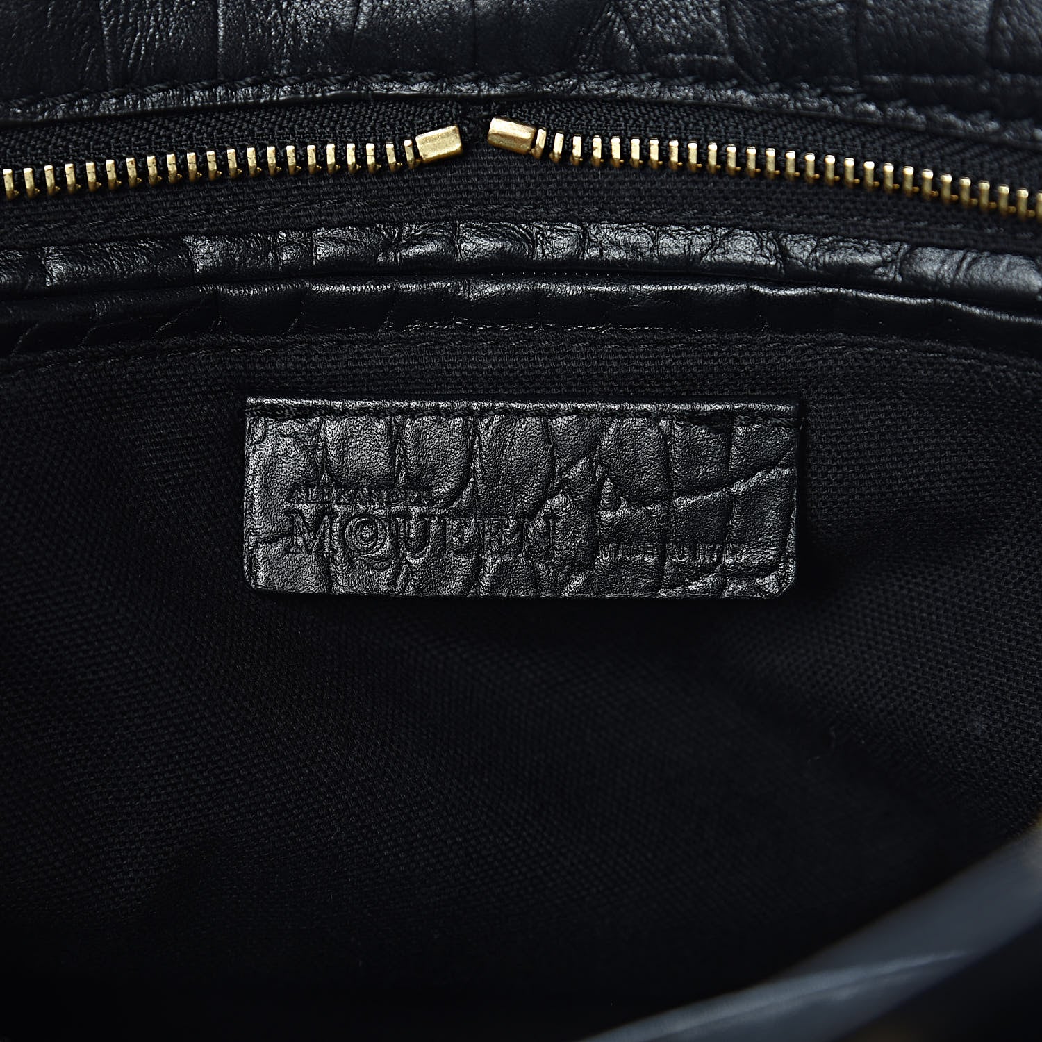 Alexander McQueen Calfskin Crocodile Embossed Small Skull Padlock Zip Around Tote Black 6 of 11