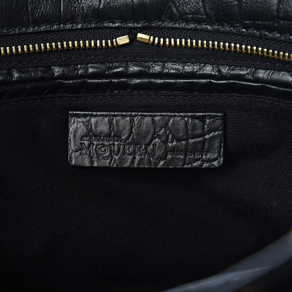 Alexander McQueen Calfskin Crocodile Embossed Small Skull Padlock Zip Around Tote Black 6 of 11