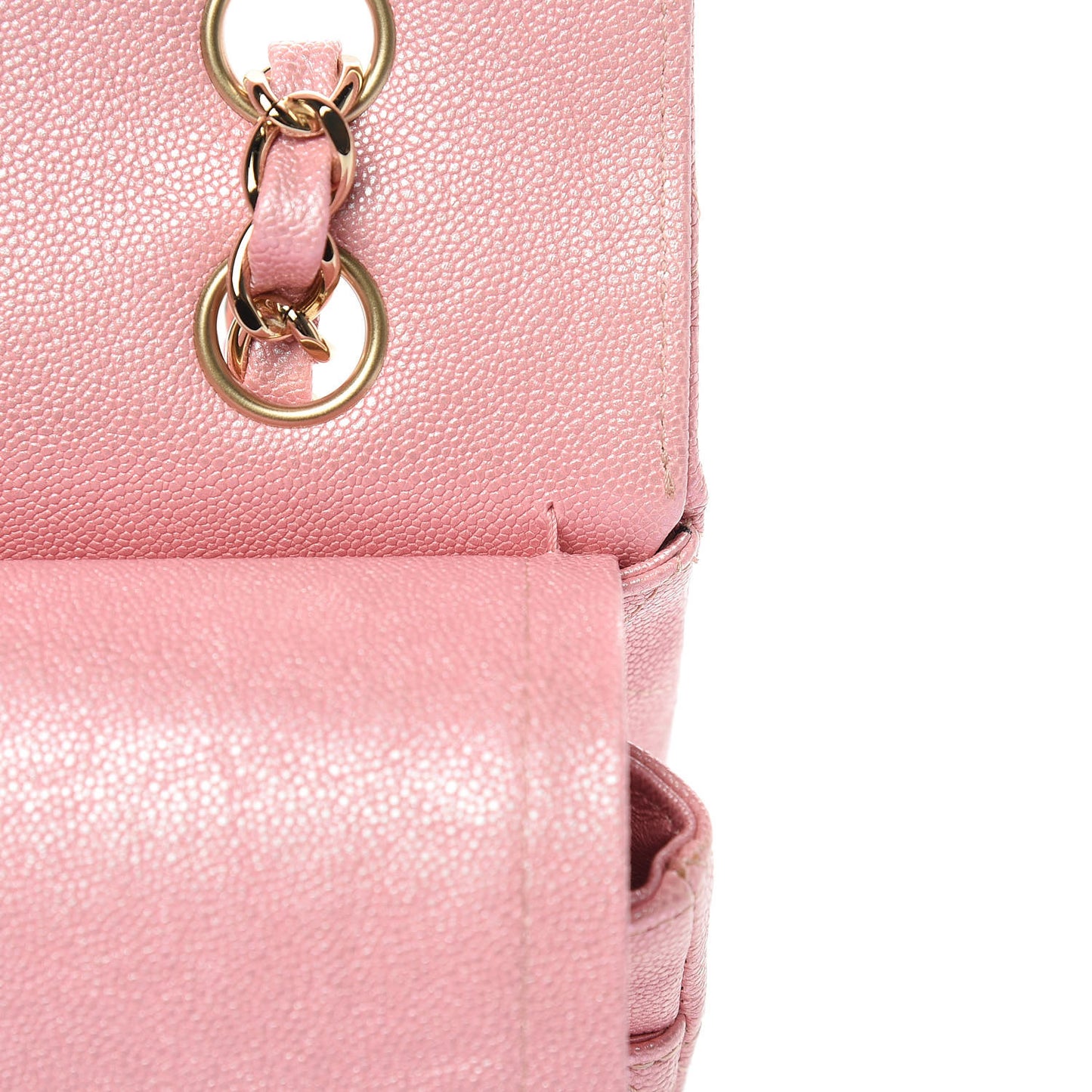 Iridescent Caviar Quilted Medium Double Flap Rose Pink
