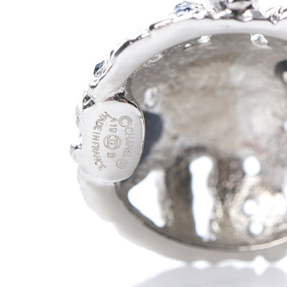 Chanel Pearl CC Round Earrings Silver Blue 4 of 5