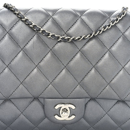 Chanel Metallic Lambskin Quilted Clutch With Chain Flap   Dark Grey 8 of 11