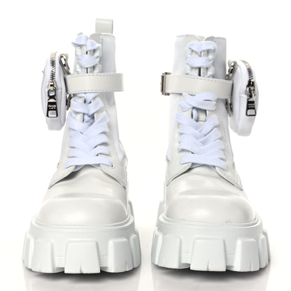 Prada Spazzolato Rois Re-Nylon Metal Triangle Logo Mens Monolith Pouch Pocket 60mm Combat Boots 6 White 2 of 9