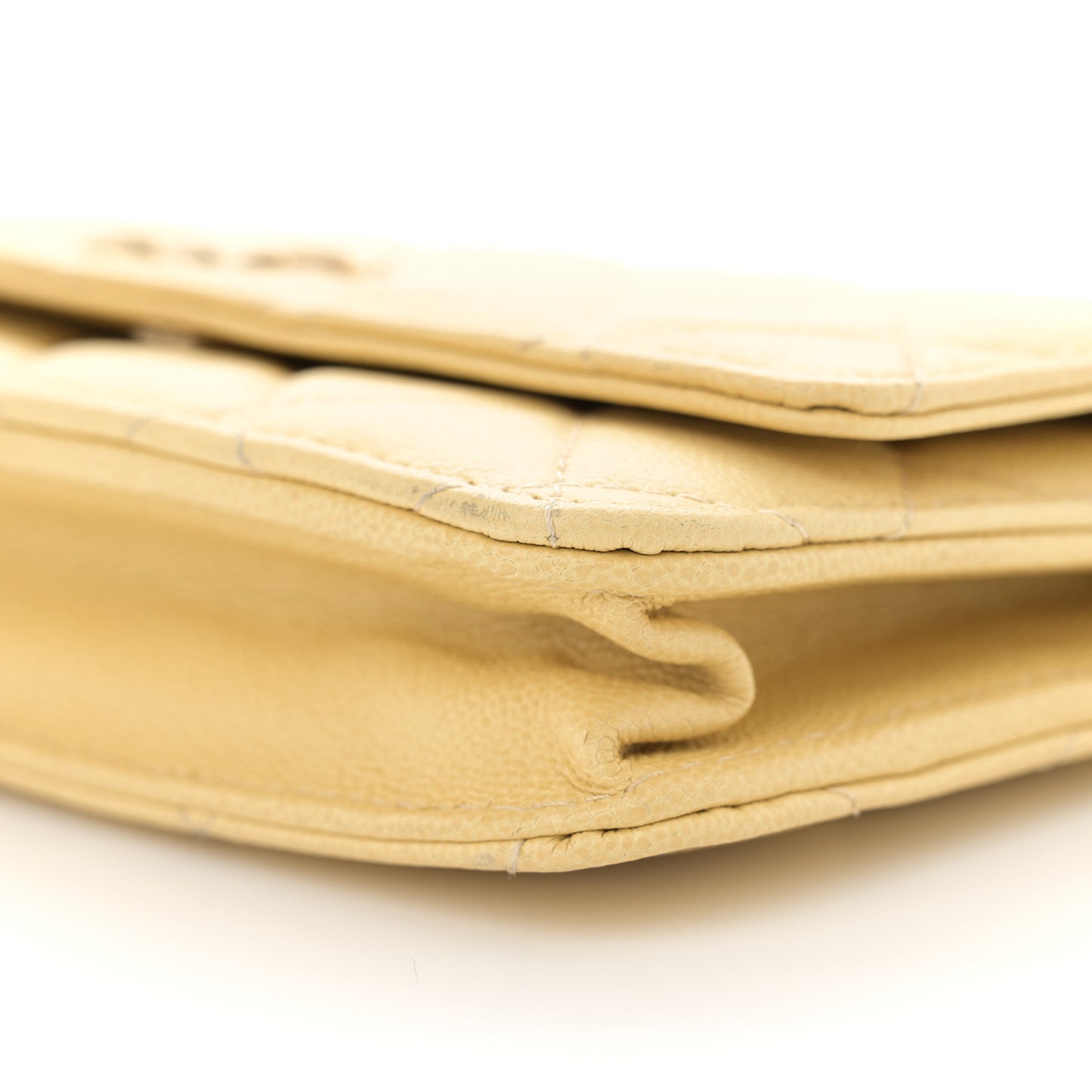Caviar Quilted Studded CC Wallet on Chain WOC Yellow