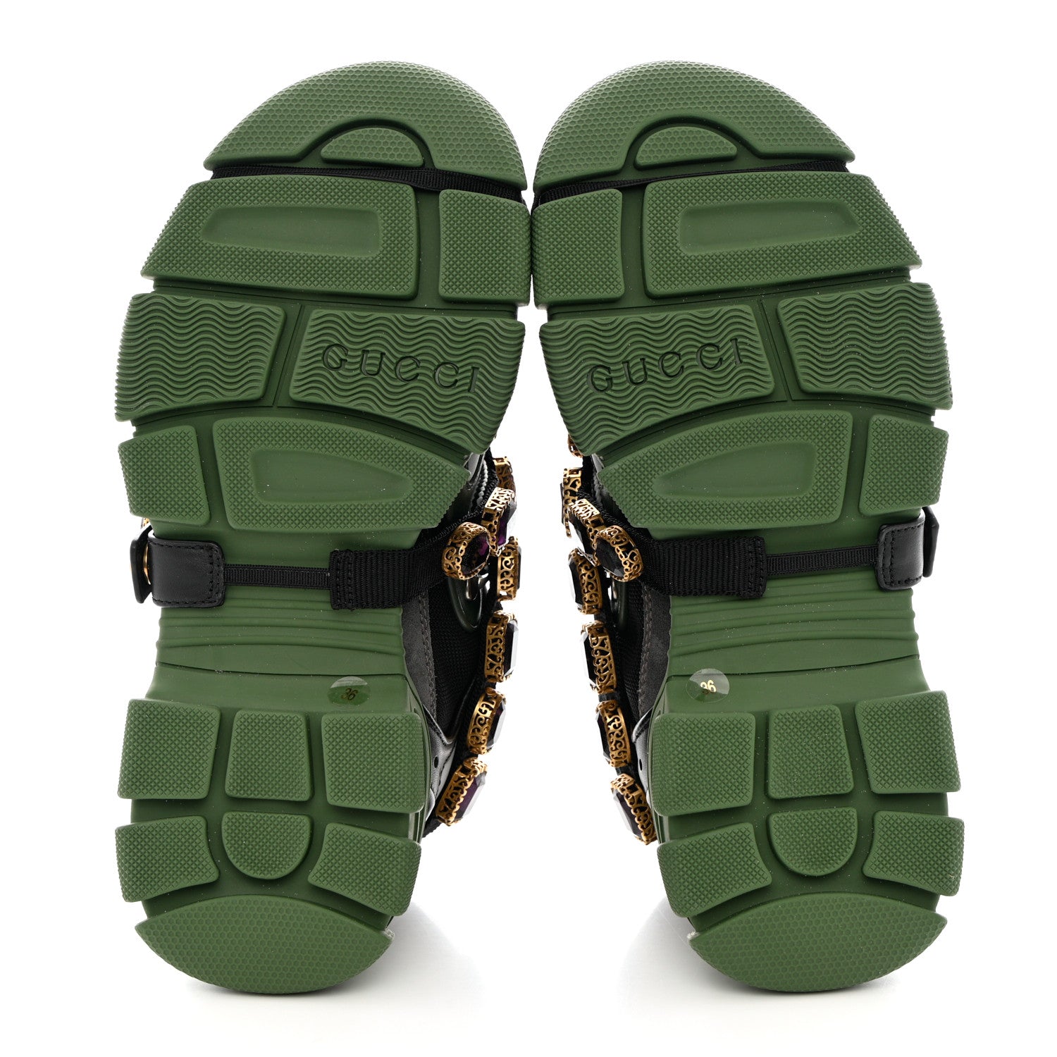 Gucci X SEGA Mesh Suede Calfskin Removable Crystals Flashtrek Sneakers 36 Loess Black Olive Green 5 of 8