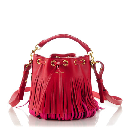 Saint Laurent Calfskin Tri-Color Small Emmanuelle Fringe Bucket Bag Red Bubblegum Purple 1 of 7