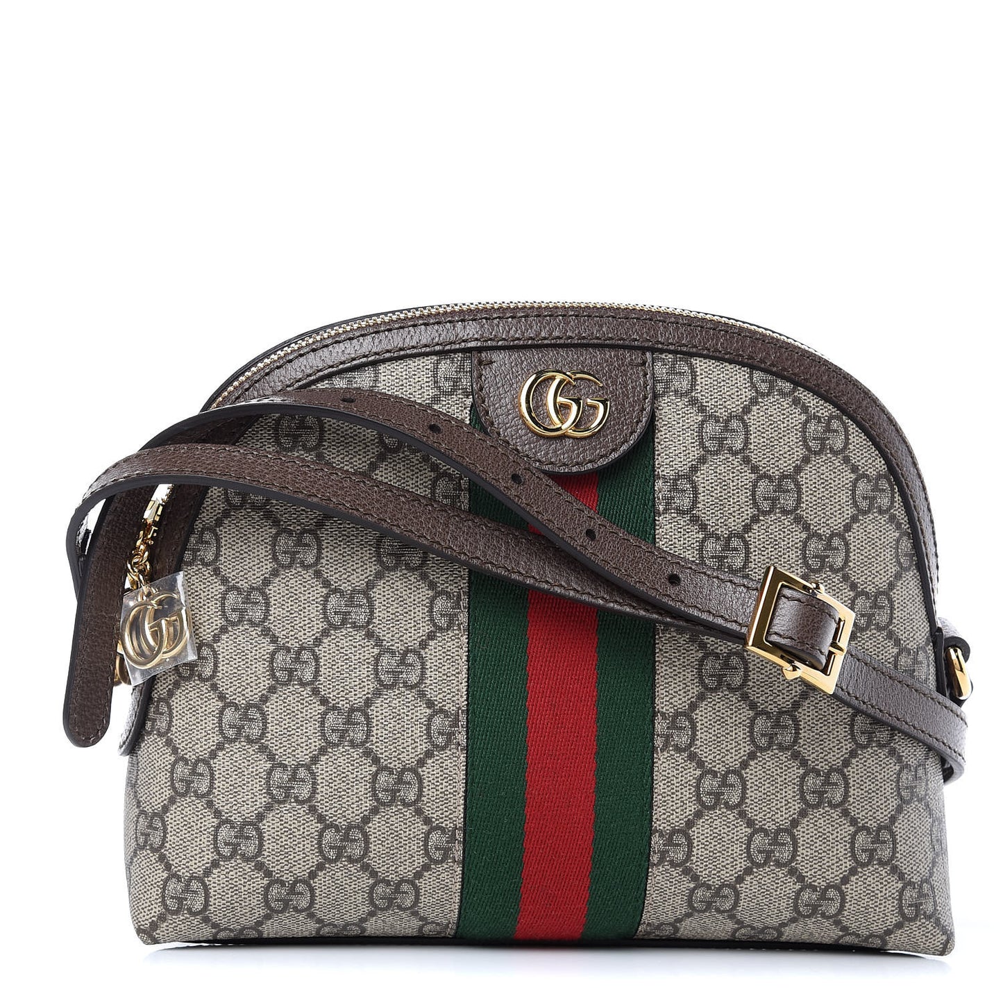 GG Supreme Monogram Textured Dollar Calfskin Web Small Ophidia Dome Shoulder Bag Beige Ebony New Acero