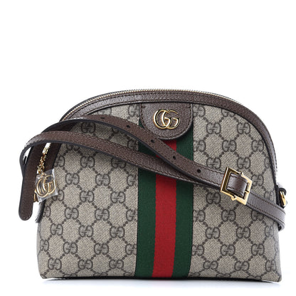 Gucci GG Supreme Monogram Textured Dollar Calfskin Web Small Ophidia Dome Shoulder Bag Beige Ebony New Acero 1 of 9