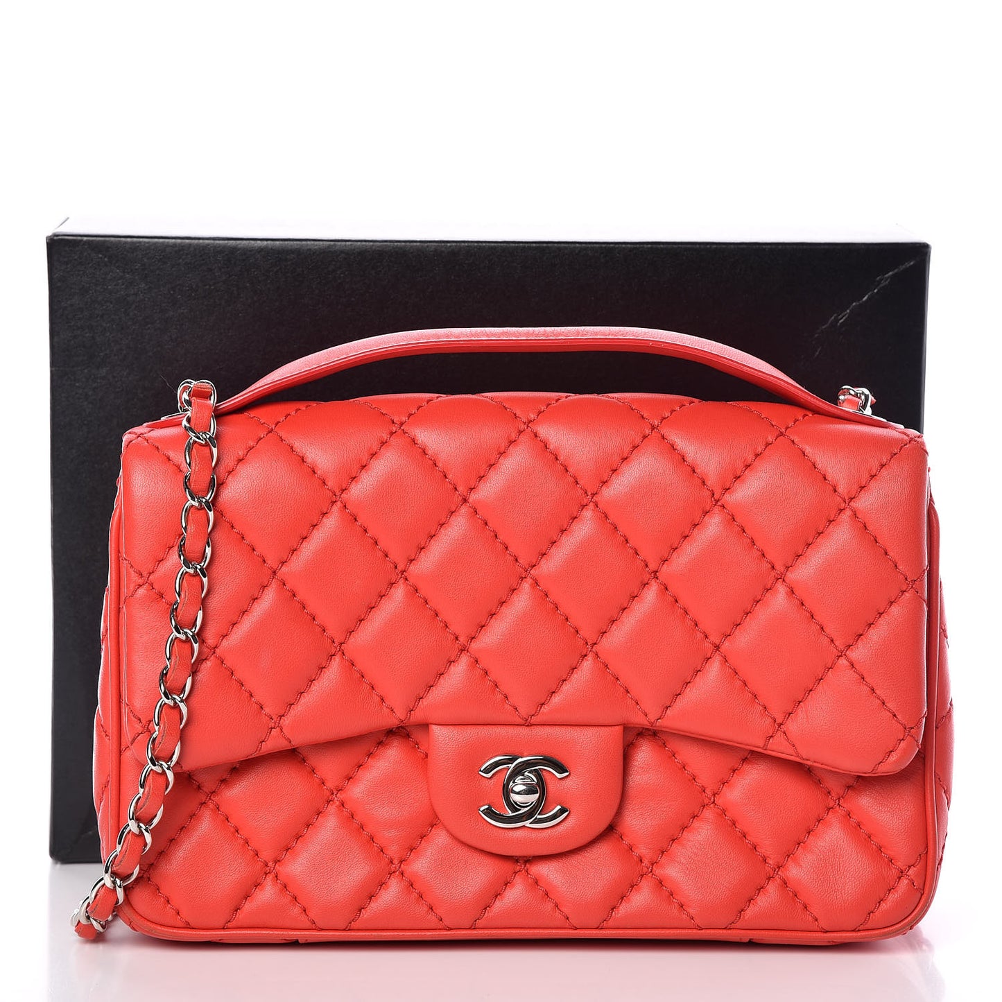 Lambskin Quilted Easy Carry Jumbo Flap Red