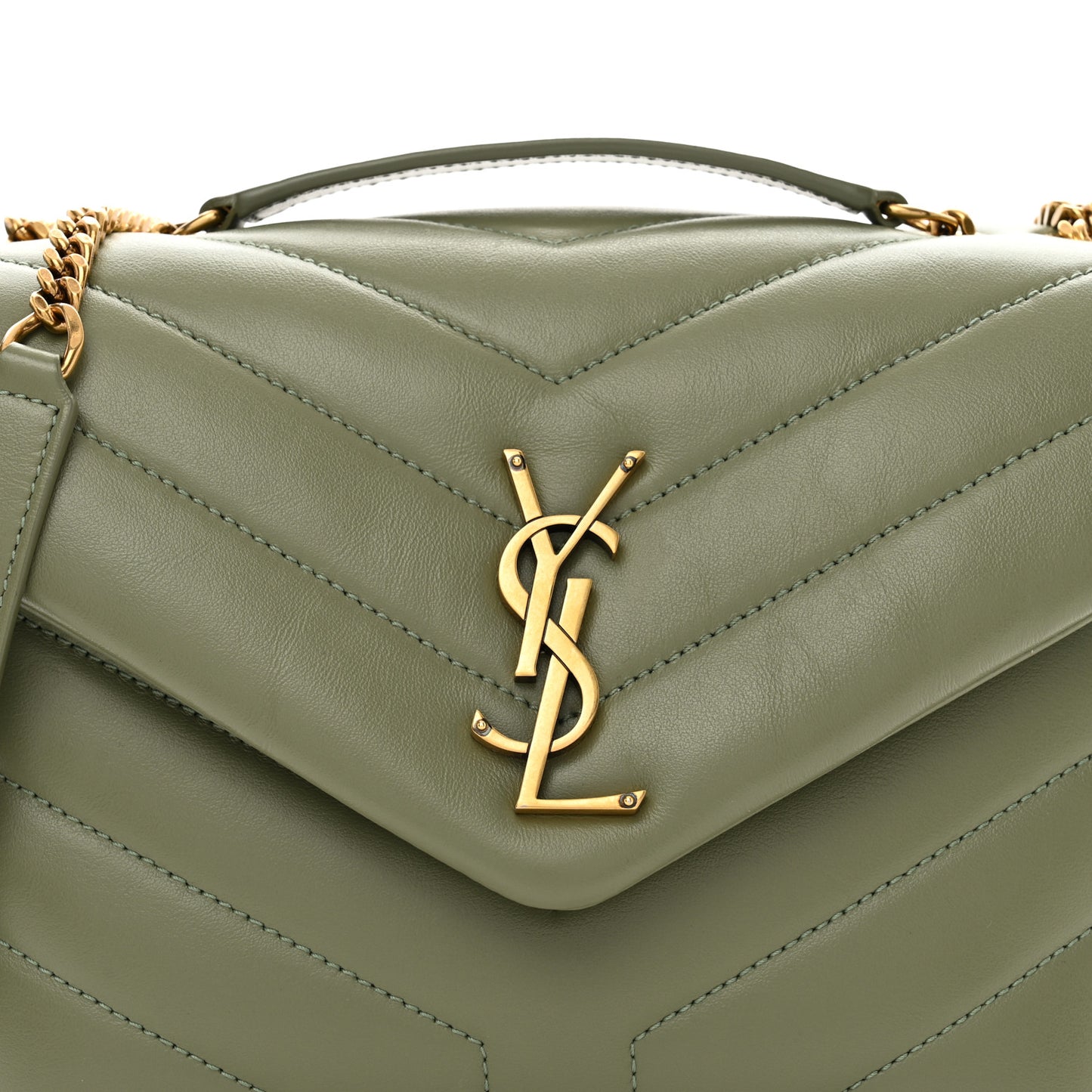 Calfskin Y Quilted Monogram Small Loulou Chain Satchel Light Sage