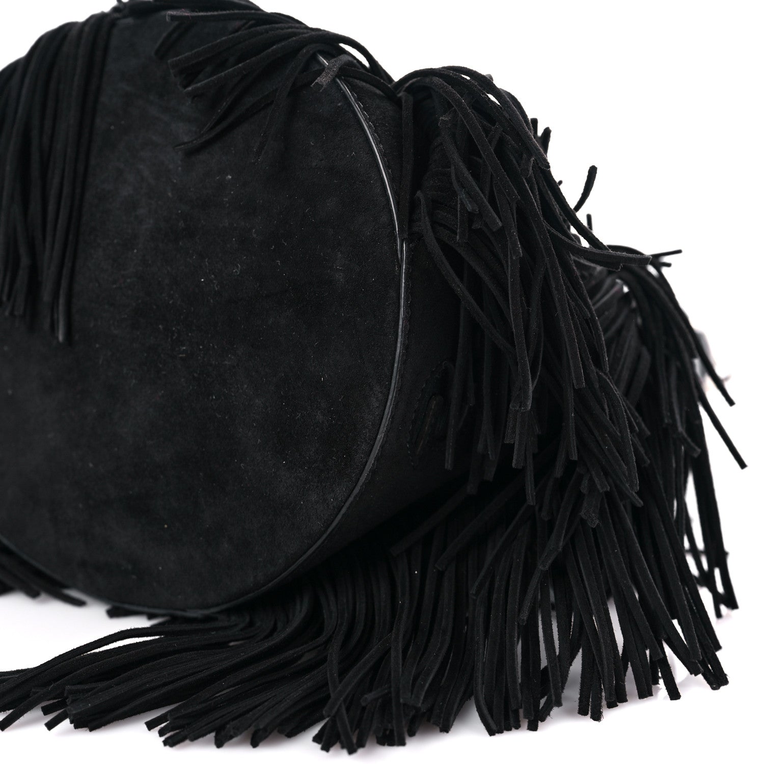 Christian Louboutin Suede Calfskin Fringe Marie Jane Bucket Black 6 of 8