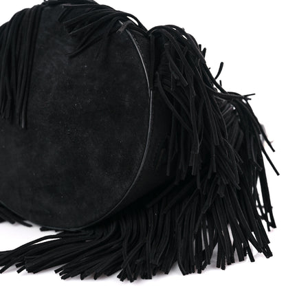 Christian Louboutin Suede Calfskin Fringe Marie Jane Bucket Black 6 of 8
