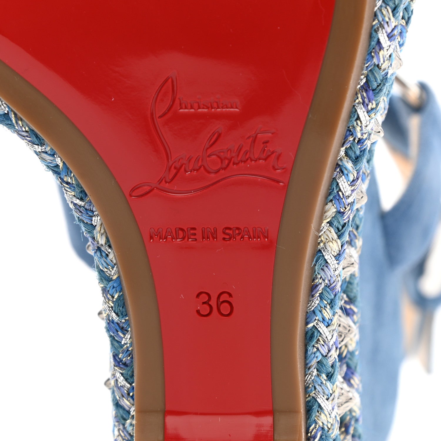 Christian Louboutin Veau Velours Pyraclou 110 Wedge Sandals 36 Blue 6 of 7