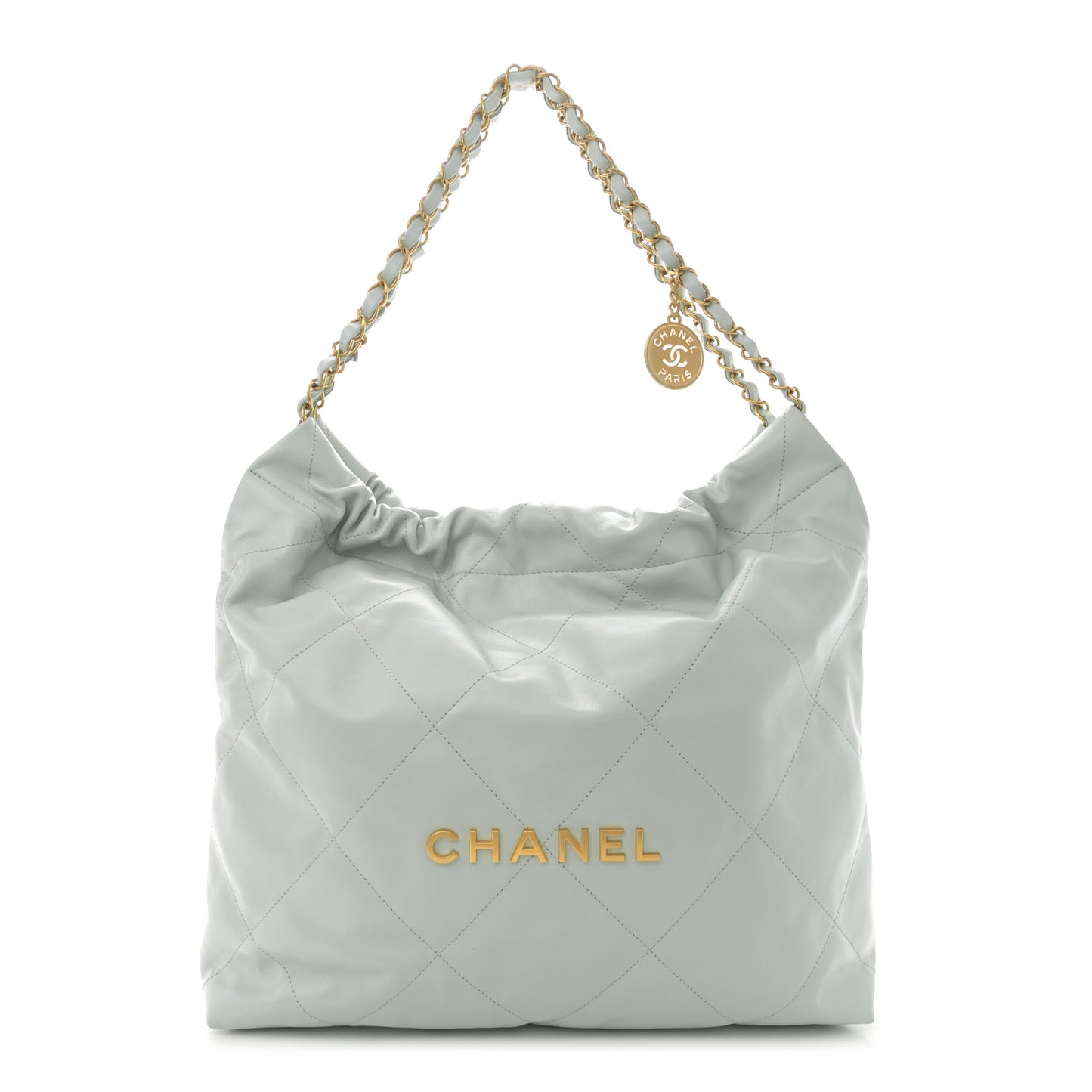 Shiny Calfskin Quilted Chanel 22 Light Blue