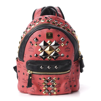 MCM Visetos Studded Colorblock Small Stark Brock Backpack Coral Black 1 of 10