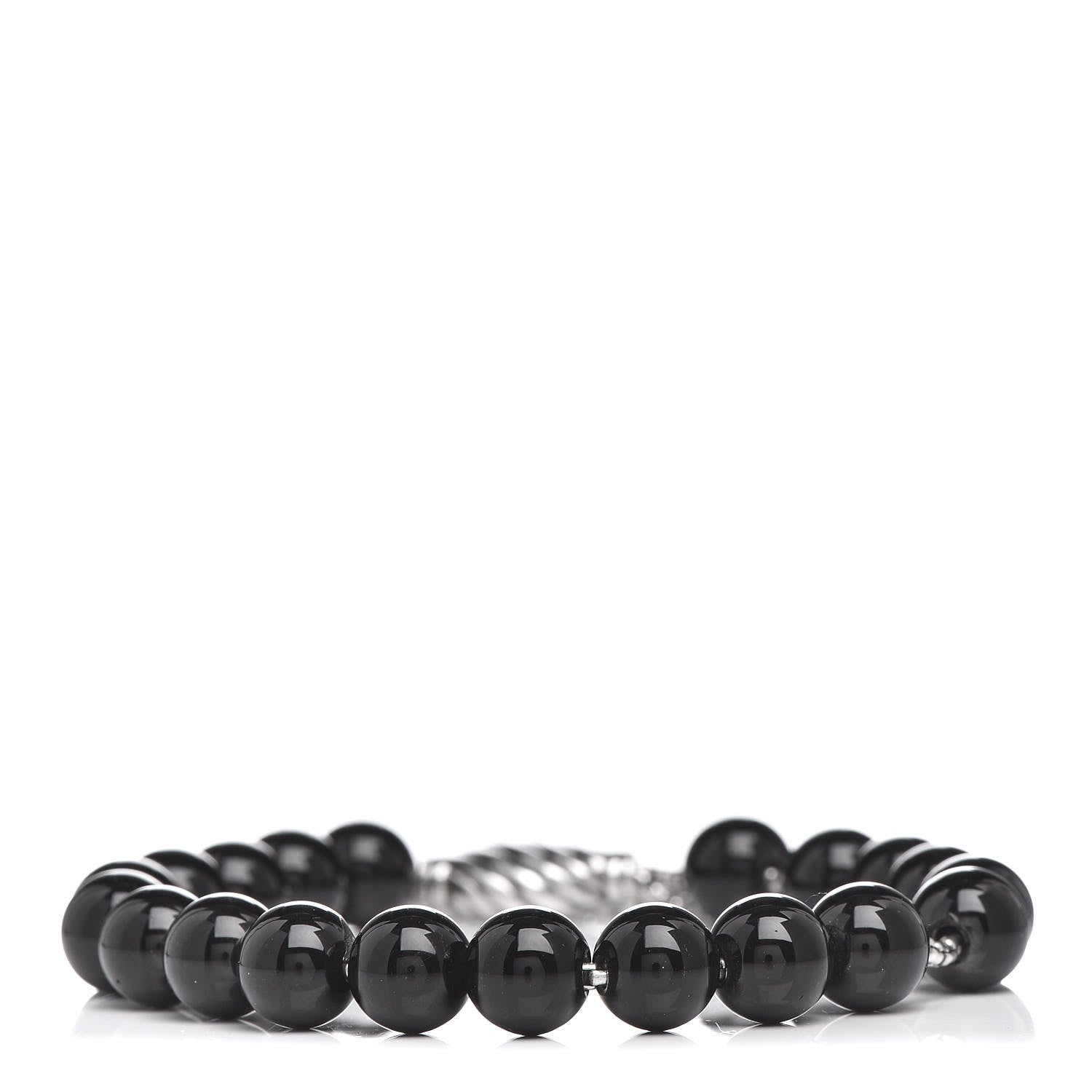 David Yurman Sterling Silver Black Onyx 8mm Spiritual Beads Adjustable Bracelet 1 of 4