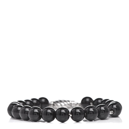 David Yurman Sterling Silver Black Onyx 8mm Spiritual Beads Adjustable Bracelet 1 of 4