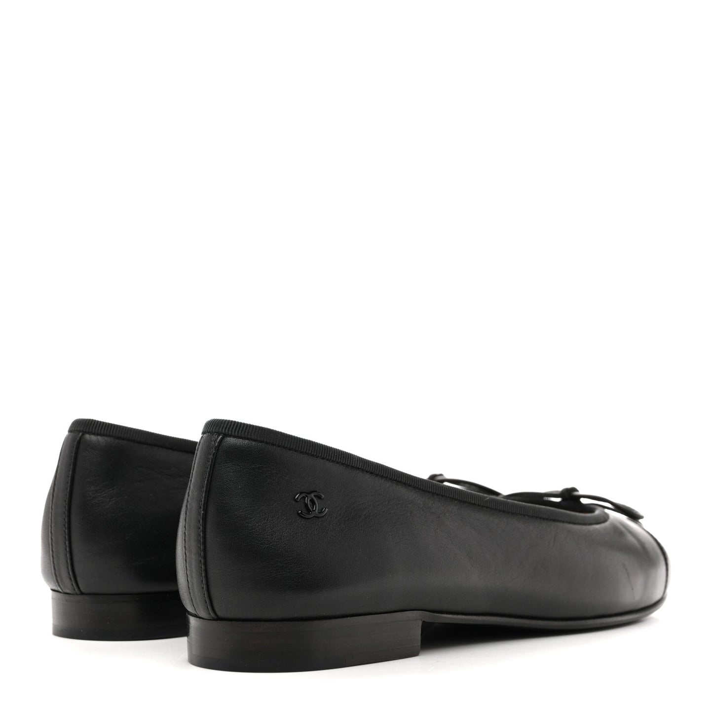 Lambskin Cap Toe CC Uniform Ballerina Flats 37 Black
