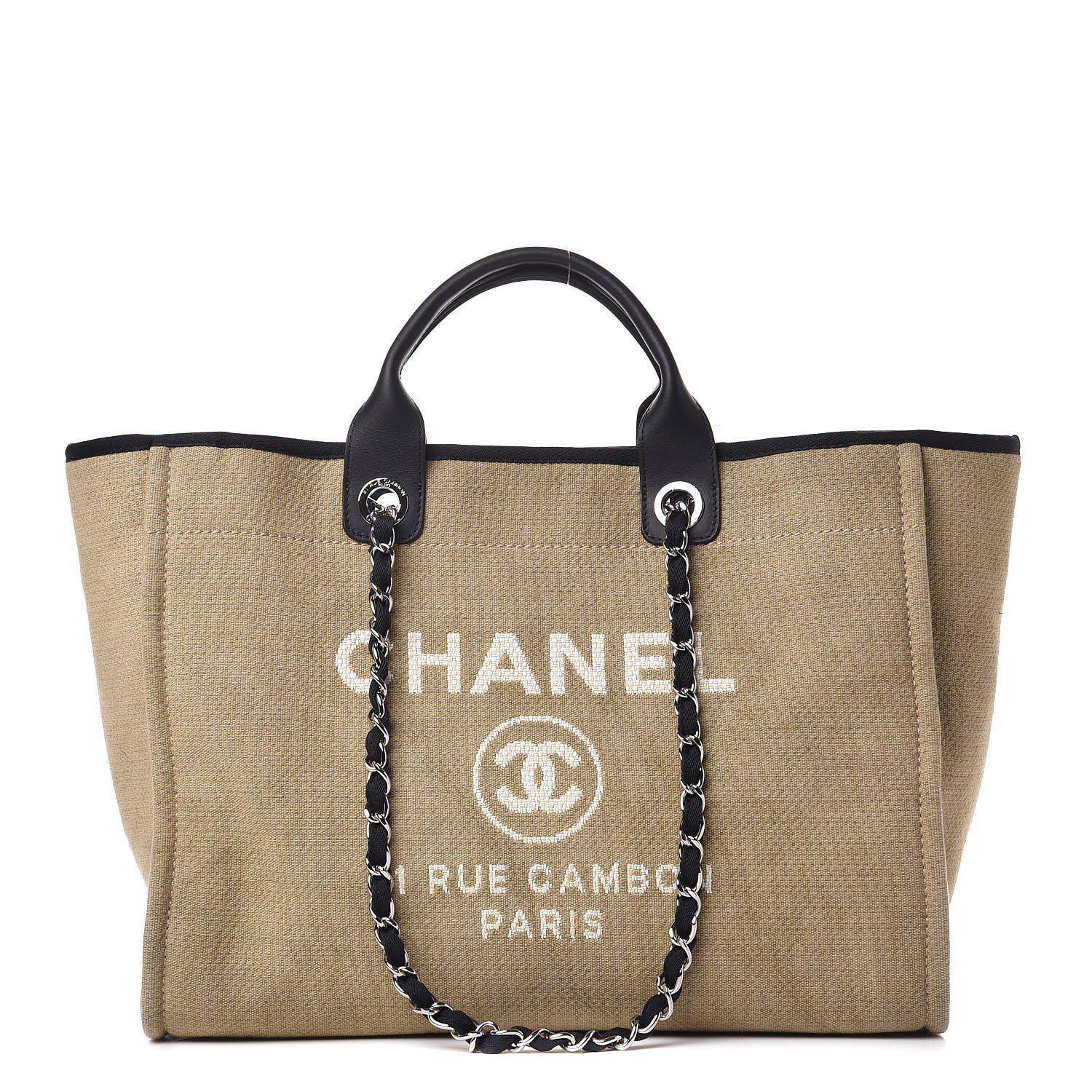 Chanel Canvas Large Deauville Tote Beige Black 1 of 8