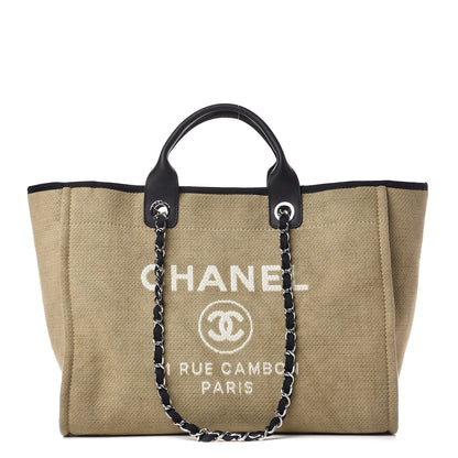 Chanel Canvas Large Deauville Tote Beige Black 1 of 8