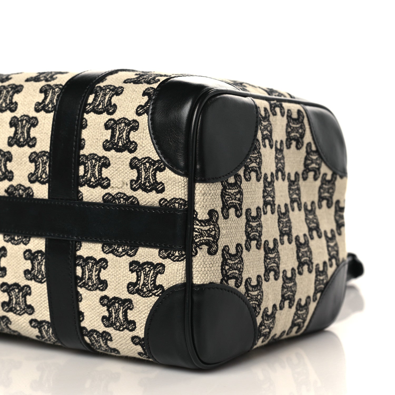 Celine Canvas Calfskin Triomphe Embroidered Boston Bag Black 8 of 10