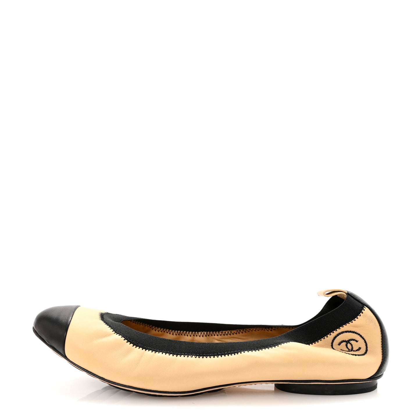 Lambskin CC Elastic Cap Toe Ballerina Flats 40 Beige Black