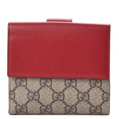 Gucci GG Supreme Monogram Calfskin French Flap Wallet Beige Ebony Hibiscus Red New Rosette 1 of 7