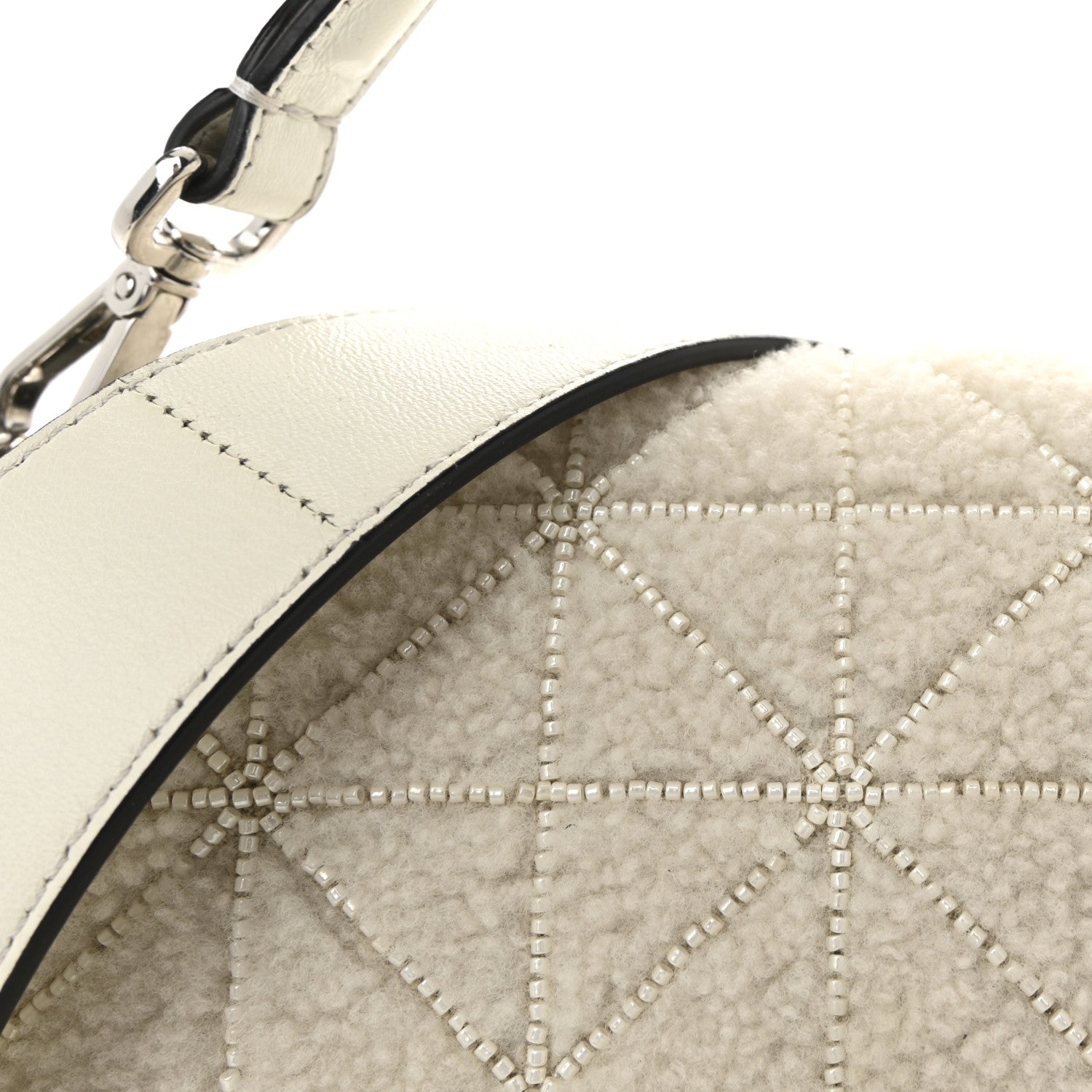 Fendi Sheepskin Crystal Beaded Baguette White 7 of 9